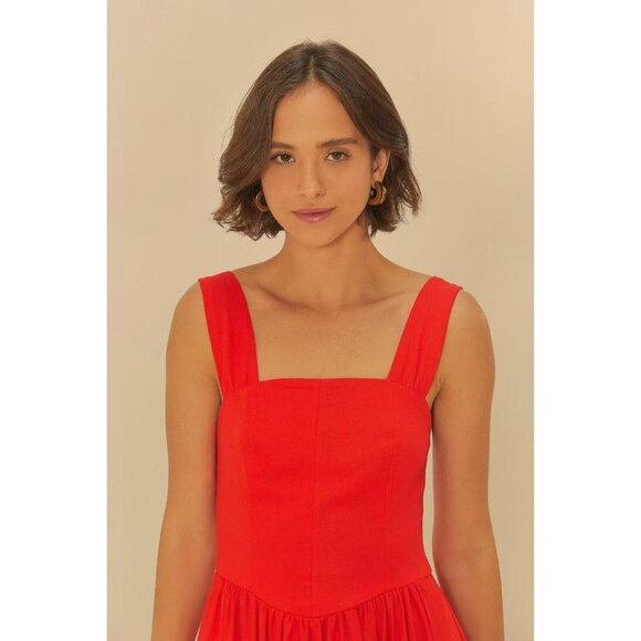 NWOT Farm Rio Stretch Linen Blend Cami Maxi Dress Size M Classic RED - Picture 2 of 16